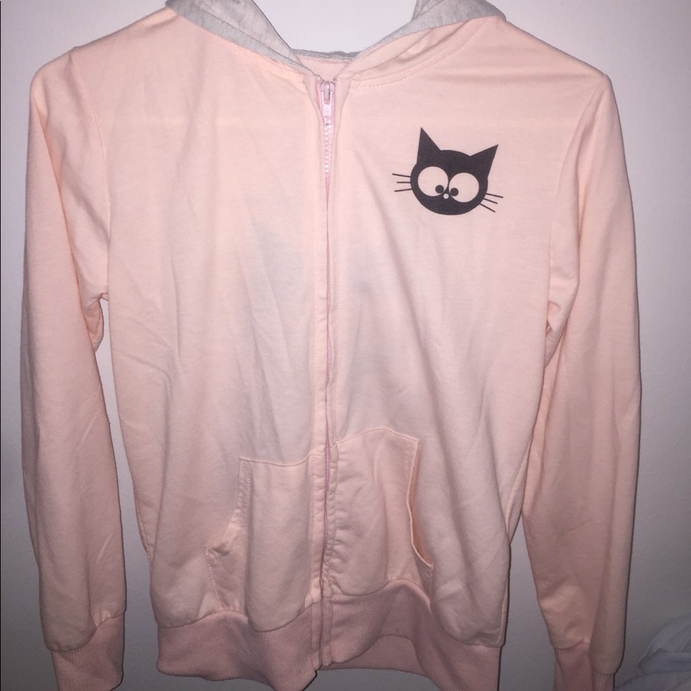 millennial pink cat zip up jacket